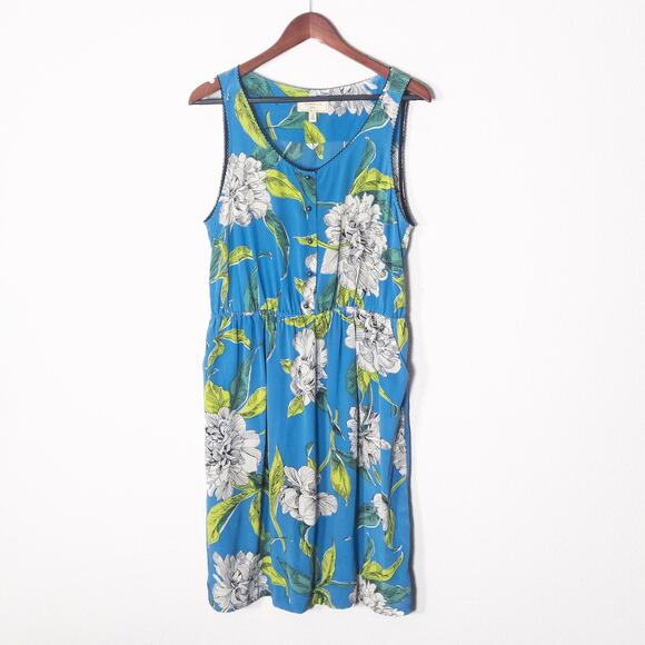 Anthropologie Dresses & Skirts - Anthro Moulinette Soeurs Women’s Dress Pure Silk Blue Floral Sleeveless Sz 14